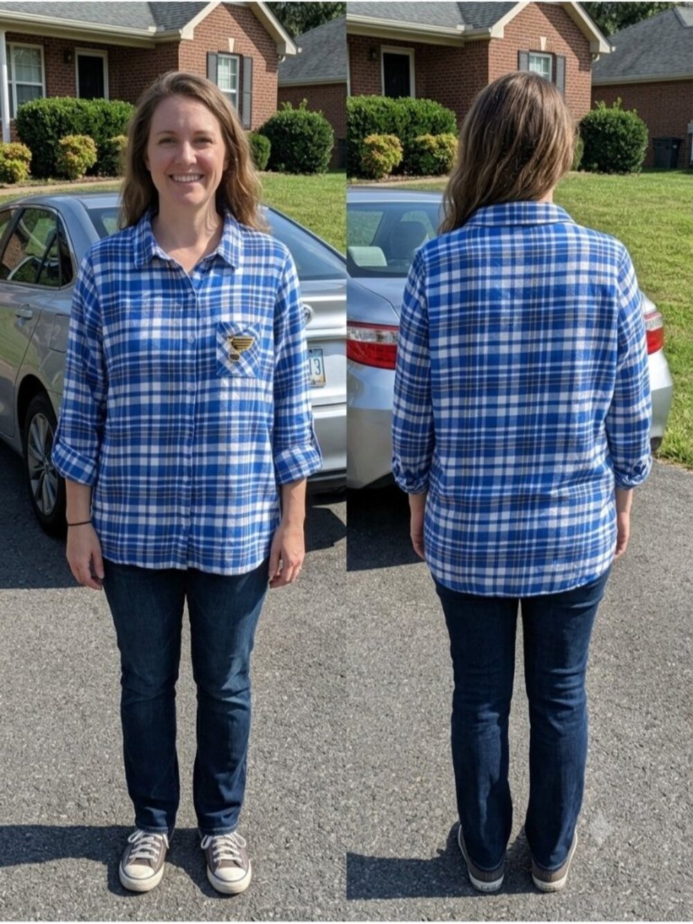 Concepts Sport St Louis Blues Plaid Flannel Sleep Shirt Roll Tab Button Top XL